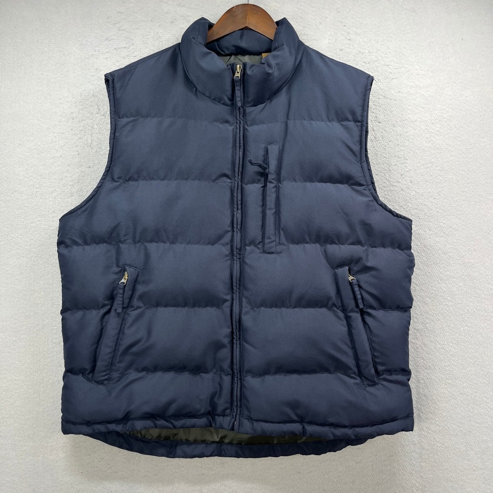 St Johns Bay Puffer Vest Mens L Navy Blue Quilted Full Zip Work Utility Winter